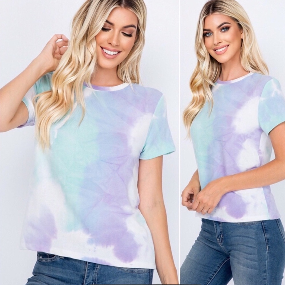 LELIS Women’s Soft Pastel Tie Dye Short Sleeve Top M